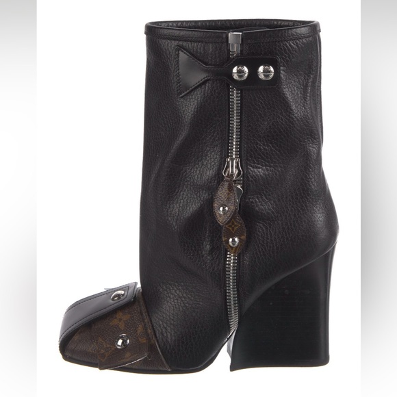 Louis Vuitton leather Patti Boots half boot wedge 37.5 - Picture 1 of 5